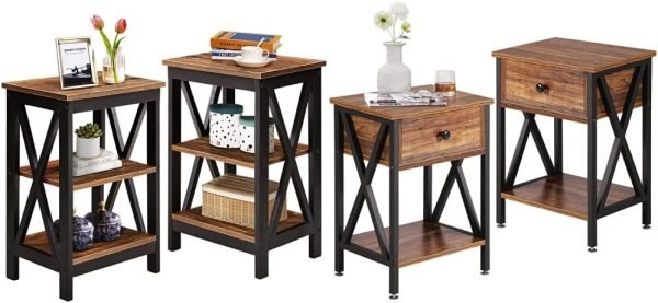 61Htf-8dp_L._AC_SL1001 Nightstand Sofa Side Table with 3-Tier Storage Shelf for Living Room, Bedroom, Stable Steel Frame, Easy Assembly, End, White