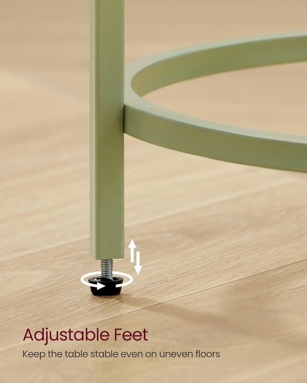 Round Side Table, Glass End Table with Metal Frame, Laurel Green Coffee Table with Modern Style, for Living Room, Balcony, Bedroom, Laurel Green