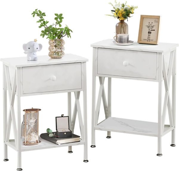 Nightstands, Modern End Side Tables,Night Stand with Drawer &Storage Shelf for Bedroom living Room Office Lounge, Black