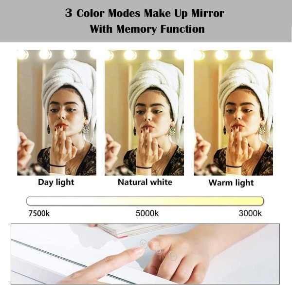 Vanity Mirror Makeup Mirror with Lights,10X Lens,22.8"x 18.1" Hollywood Lighted Vanity Mirror with 15 Dimmable LED Bulbs,3 Color Modes,Touch Control for Bedroom,Tabletop or Wall-Mounted