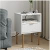 61MSJyQTQlL._AC Nightstand with Charging Station,Small Bedside Table with Gold Frame,White Night Stand,Bedside Furniture,Side Table with Drawer and Shelf for Bedroom,Living Room,Stripe