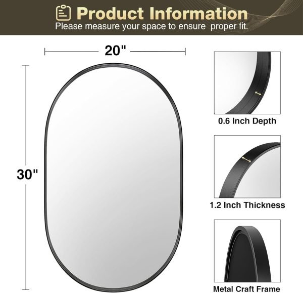 61N0RveiZ2L._AC_SL1500 Black Oval Mirror for Bathroom Vanity 20x30 Inch, Matte Black Bathroom Mirrors for Wall Metal Frame, Wall Mounted Mirror for Bedroom Living Room Wall Decor Hang Vertical and Horizontal