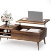 Wood Lift Top Coffee Table with Hidden Compartment, Storage Shelf and Metal Frame, Modern Center Table for Home Living Room Office (Deep Brown)