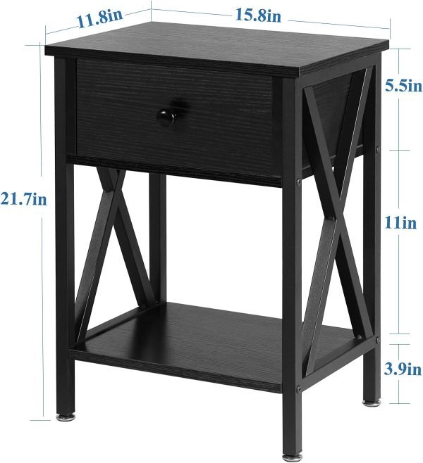 Nightstands, Modern End Side Tables,Night Stand with Drawer &Storage Shelf for Bedroom living Room Office Lounge, Black