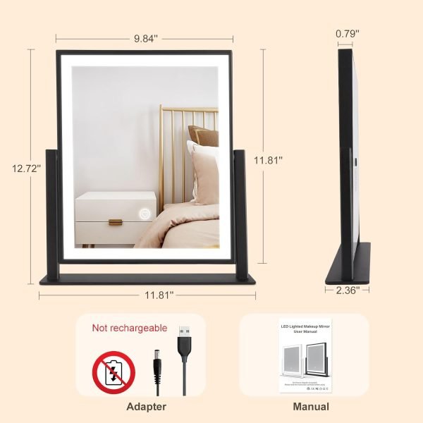 61R1wfxHHlL._AC_SL1500 Makeup Mirror with Lights, Fashion Lighted Vanity Mirror with Dimmable Light, Smart Control, Adjustable Warm White/Natural/Daylight, Birthday Wedding Gift, 360°Rotation (Black, 13inch)