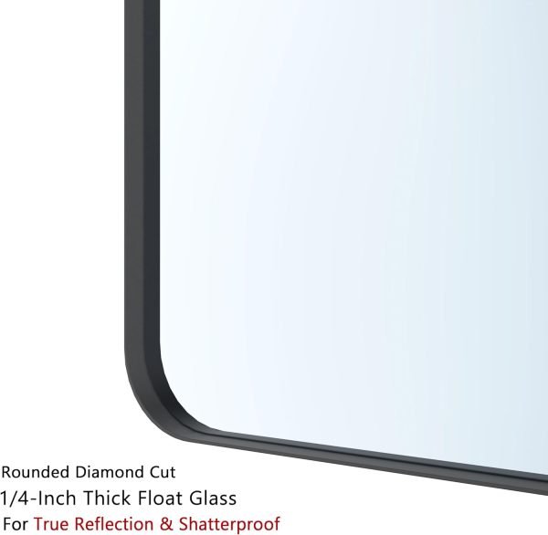 Black Bathroom Mirror for Wall, 24 x 36 Inch Rounded Rectangle Metal Framed Bathroom Wall Vanity Mirror Farmhouse, 1/4-inch Shatterproof Glass | Ultra-Flush Hanging