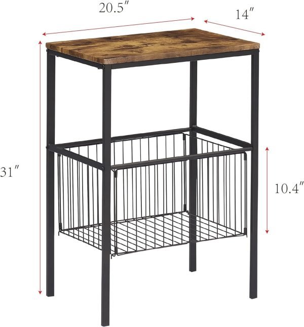 Tall Side End Table,Nightstands Shelf Storage Organizer with Versatile Metal Basket for Telephone Entryway/Living Room/Bedroom/Kitchen,31" H, 1 Set, Rustic Brown