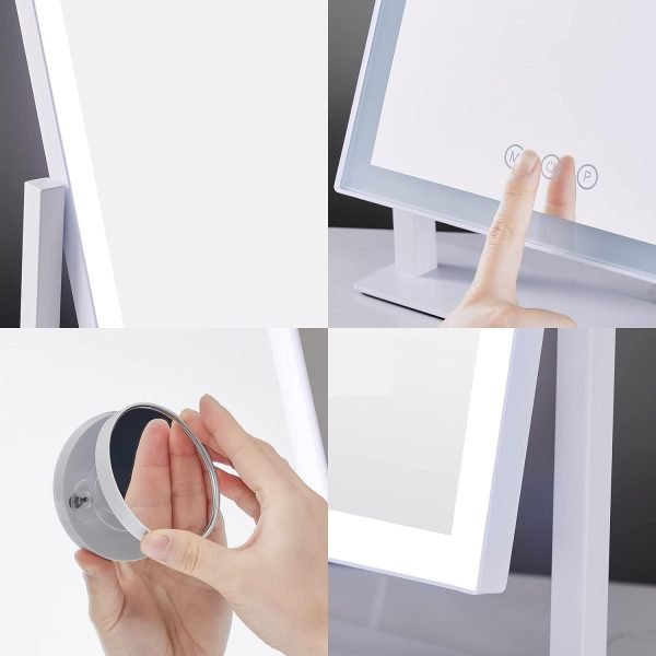 61U4q8SdWeL._AC_SL1500 Lighted Makeup Mirror, Hollywood Vanity Mirror with Lights, Three Color Lighting Modes, and 5X Magnification Mirror, Smart Touch Control, 360°Rotation (15.2in. White)