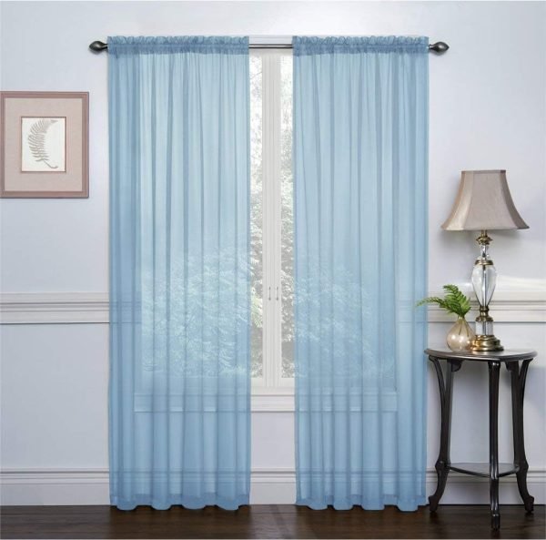 2 Pack: Basic Rod Pocket Sheer Voile Window Curtain Panels - Assorted Colors (White, 84 in. Long)