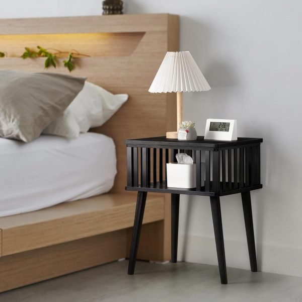 Bamboo Nightstand with Solid Legs Small Side Tables Mid Century Modern Bedside Table for Kids' Bedroom and Small Space, Natural