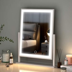 Lighted led Makeup Mirror Hollywood Mirror Vanity Makeup Mirror with Lights Smart Touch Control 3-Gear Dimable Light 360°Rotation (12in. White)