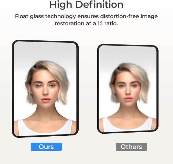 Black Bathroom Mirror 22 x 30 Inch, Matte Black Rectangle Mirror for Wall, Rounded Metal Frame Vanity Mirror