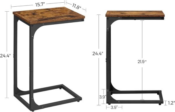 61ZktdaQ5ML._AC_SL1500 C-Shaped End Table, Small Side Table for Couch, Sofa Table with Metal Frame for Living Room, Bedroom, Bedside, Rustic Brown and Black