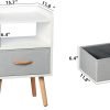 NightStand with Fabric Drawer, Bedside Table with Solid Wood Legs, Minimalist and Practical End Side Table with Open Storage Shelf for Bedroom, White.
