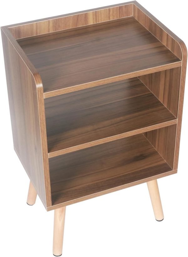 Nightstand, Mid-Century Modern Bedside Tables with Storage Shelf, Minimalist and Practical End Side Table, Fashion Bedroom Furniture, Walnut.