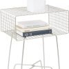 Modern Industrial Side Table with Storage Shelf, 2-Tier Metal Minimal End Table, Metallic Caged Grid - Accent Furniture for Living Room, Bedroom, Office, Dorm, Concerto Collection, Satin