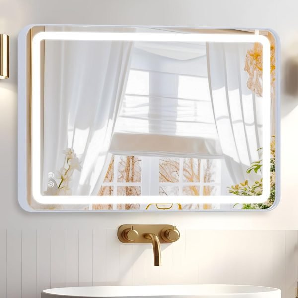 Hollywood Bathroom Mirror 12"*16", Framed Lighted Bathroom Vanity Mirror, Wall Mounted, Dimmable LED Mirror for Bathroom,Gold