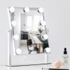 61eF8NfdSfL._AC_SL1500 Hollywood Vanity Mirror with 9 Dimmable Bulbs Lights, Three Color Lighting Modes, and 5X Magnification, Smart Touch Control, 360°Rotation (White,Gift Box)