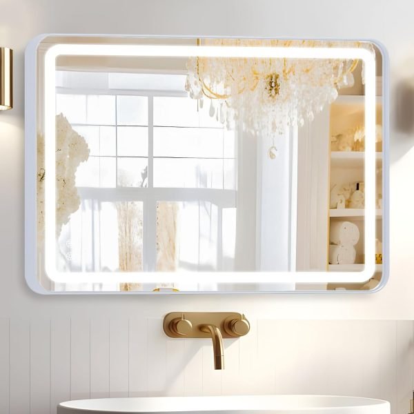 Hollywood Bathroom Mirror 12"*16", Framed Lighted Bathroom Vanity Mirror, Wall Mounted, Dimmable LED Mirror for Bathroom,Gold