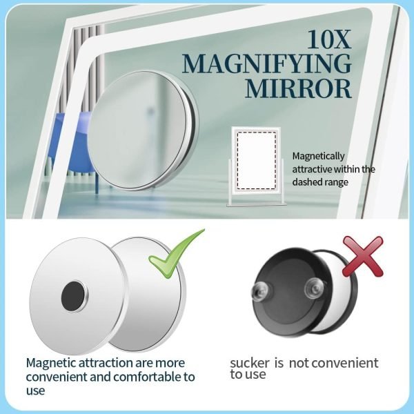 61ef33mRkqL._AC_SL1000 Lighted Makeup Mirror, Hollywood Vanity Mirror with Lights, Touch Control 3 Color Lighting Modes for Bedroom, Detachable 10X Magnification Mirror, 360°Rotation (16 in, White)