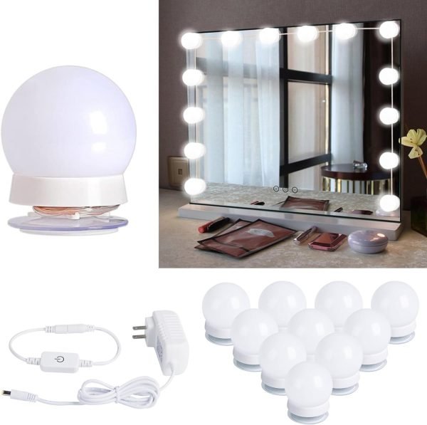 Hollywood Style Led Vanity Mirror Lights Kit - Vanity Lights Have 10 Dimmable Light Bulbs for Makeup Dressing Table and Power Supply Plug in Lighting Fixture Strip, White (No Mirror Included)