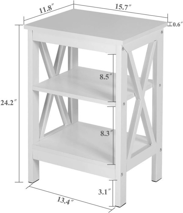 61iTi-VZj5L._AC_SL1500 Nightstand Sofa Side Table with 3-Tier Storage Shelf for Living Room, Bedroom, Stable Steel Frame, Easy Assembly, End, White