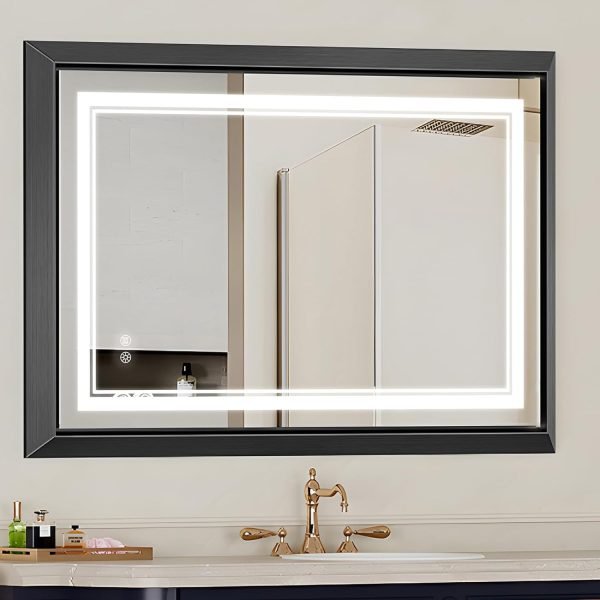 Hollywood Bathroom Mirror 12"*16", Framed Lighted Bathroom Vanity Mirror, Wall Mounted, Dimmable LED Mirror for Bathroom,Gold