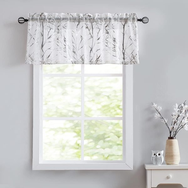 Tree Print Yellow Grey and White Curtains for Living Room Windows - Linen Textured Grommet Branches Pattern Window Treatment Set for Bedroom - 50" W x 96" L - (2 Panels)