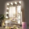 61l9lQpgl2L._AC_SL1000 Hollywood Vanity Mirror with 9 Dimmable Bulbs Lights, Three Color Lighting Modes, and 5X Magnification, Smart Touch Control, 360°Rotation (White,Gift Box)