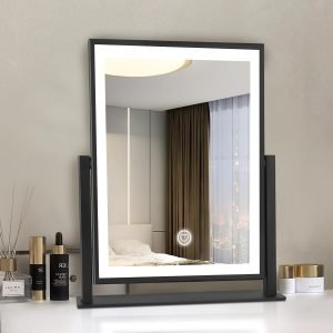 61pK9cj2SvL._AC_SL1500 Vanity Mirror with Lights,16"×14" Makeup Mirror with Light Smart Touch Control Dimmable 3 Modes Lighted LED Mirror 360°Rotation Black