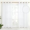 Natural Linen Curtains 63 Inch Length 2 Panels Bronze Grommet Linen Textured Short Window Drapes Light Filtering for Living Room Bedroom, 52 X 63 Inch