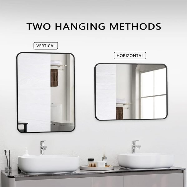 Bathroom Wall Mirror -20x28 Vanity Mirrors Large Wall-Mounted Makeup Mirror Over Sink for Bedroom/Farmhouse/Entrance, Black Rectangle Framed Anti-Rust Shatterproof Mirrors