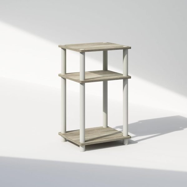 3-Tier Open Storage Nightstand, 1-Pack, Plastic Poles, Sonoma Oak/White