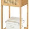 End Table, Bamboo Side Table with Drawer, Rattan Nightstand for Small Space, Tall Bedside Table, Phone Table Easy to Assemble, for Bedroom, Living Room, Study Room, White WT109BZ01
