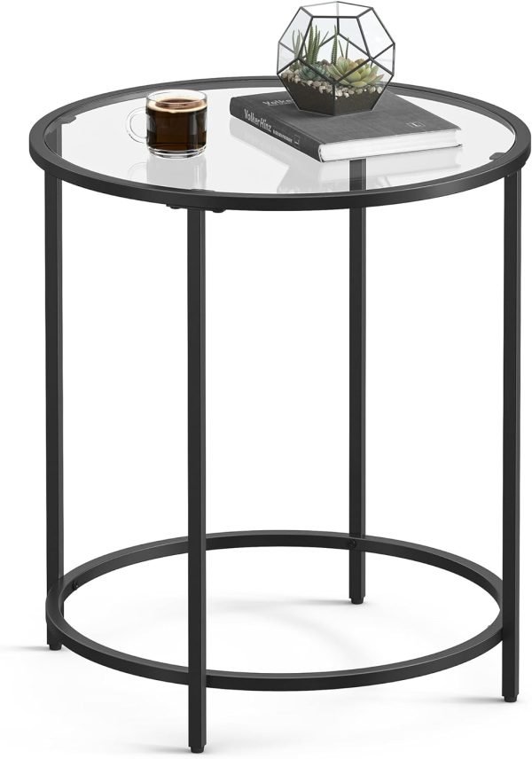 Round Side Table, Glass End Table with Metal Frame, Laurel Green Coffee Table with Modern Style, for Living Room, Balcony, Bedroom, Laurel Green