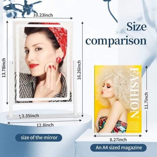 61yfJ2SECgL._AC_SL1000 Lighted Makeup Mirror, Hollywood Vanity Mirror with Lights, Touch Control 3 Color Lighting Modes for Bedroom, Detachable 10X Magnification Mirror, 360°Rotation (16 in, White)