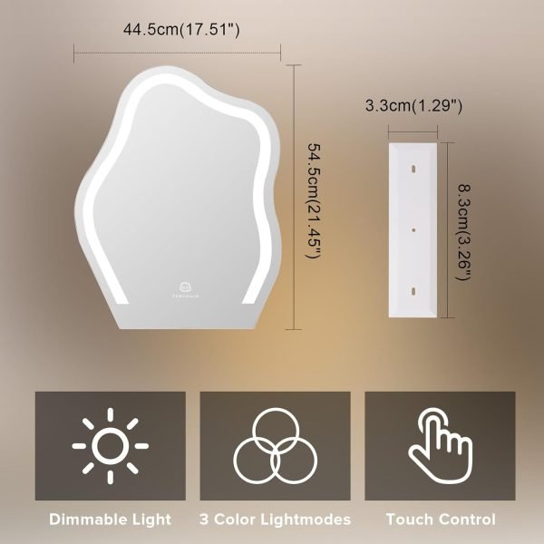 Vanity Mirror with Lights 17.7" X 21.6" Irregular Cute Cloud Lighted Makeup Mirror with Dimmable 3 Light Modes Esthetics Hollywood Mirror for Tabletop Wall-Mounted Bedroom Beauty Salon