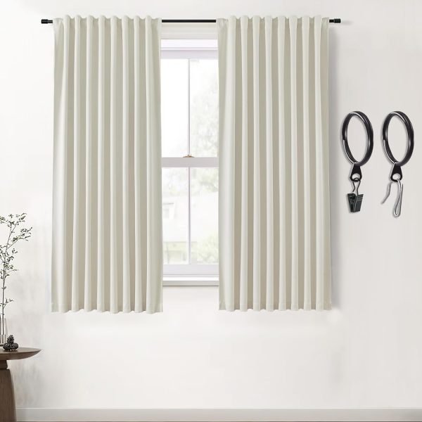 Blackout Curtains 96 Inches Long 2 Panel Set for Living Room,Black Out Room Darkening Thermal Pleated Back Tab Hooks Rings Pleat 8 FT Track Ceiling to Floor Length Curtains for Bedroom Window,Cream