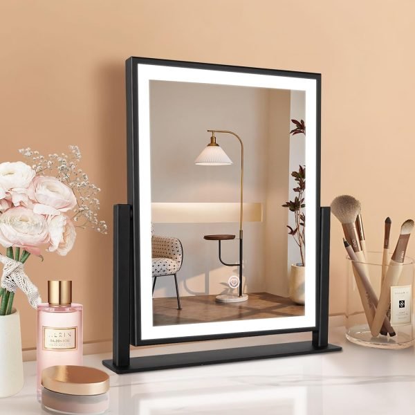 Classic Lighted Vanity Mirror 16in Makeup Mirror with Dimmable White Tabletop Mount Home Mirror with Dimmable LED Lights Thanksgiving Wedding Birthday Gift Touch Control, and 360 Rotation