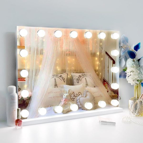 Vanity Mirror Makeup Mirror with Lights,10X Lens,22.8"x 18.1" Hollywood Lighted Vanity Mirror with 15 Dimmable LED Bulbs,3 Color Modes,Touch Control for Bedroom,Tabletop or Wall-Mounted