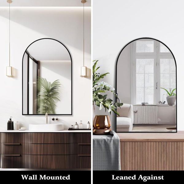 Arched Wall Mirror 20x30 Inch, Black Arch-top Bathroom Vanity Wall Mounted Mirror, Bedroom Modern Black Metal Framed Mirror