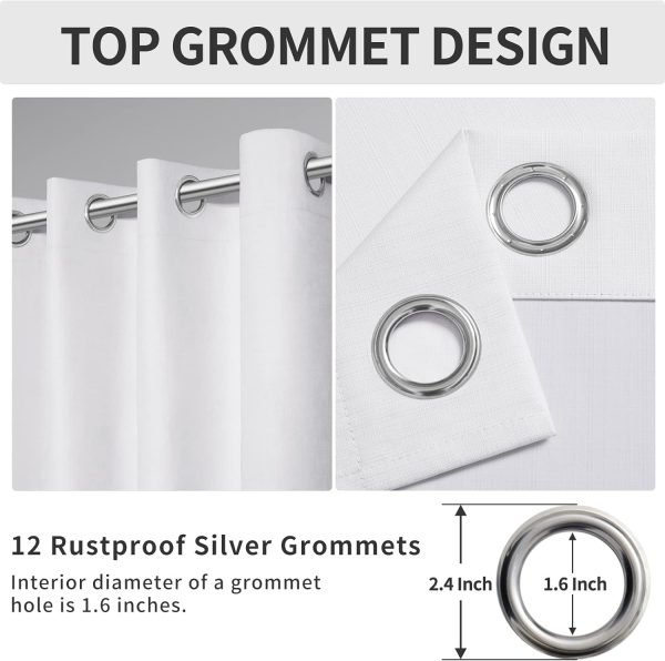 Linen Textured 100% Blackout Curtain 100x96 Inch Extra Wide Patio Sliding Door Curtain Solid Thermal Insulated Room Curtain for Bedroom, Living Room (1 Panel, White)