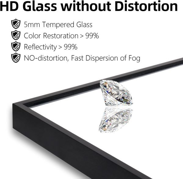 Black Bathroom Vanity Mirror for Wall, 16X24 Inch Aluminum Framed Wall Mirror Rectangle, Modern Square Corner Bathroom Vanity Mirror for Bedroom, Living Room, Hangs Horizontally or Vertically