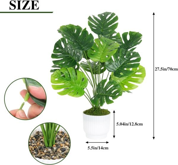 28 Inch Artificial Plant, Large Fake Tropical Monstera Palm Tree Faux Potted Plants Indoor Tall for Home Office Living Room Decor