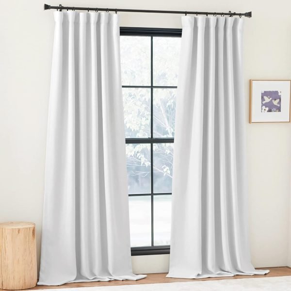 Faux Linen Curtains 90 inches Long for Doorway, Pinch Pleated Thick Room Darkening Window Treatments Noise Reducing Privacy for Living Room/Bedroom, Natural, W34 x L90, 2 Panels