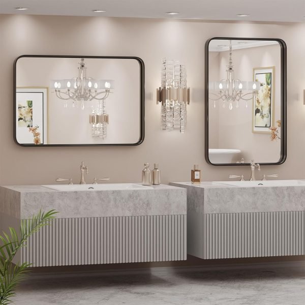 Black Bathroom Vanity Mirror for Wall, 22x30 Inch Metal Framed Wall Mirror Farmhouse Rectangle, Anti-Rust, Tempered Glass, Hangs Horizontally or Vertically