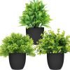 rtificial Potted Plants Mini Fake Plants in Pots, 4 Pack Medium Eucalyptus Potted Faux Decorative Grass Plant with White Plastic Pot for Home Decor, Indoor, Office, Desk, Table Decoration