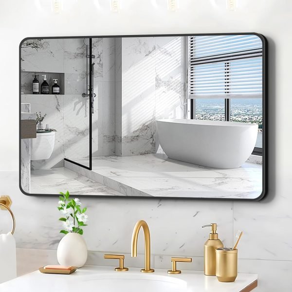 Bathroom Wall Mirror -20x28 Vanity Mirrors Large Wall-Mounted Makeup Mirror Over Sink for Bedroom/Farmhouse/Entrance, Black Rectangle Framed Anti-Rust Shatterproof Mirrors