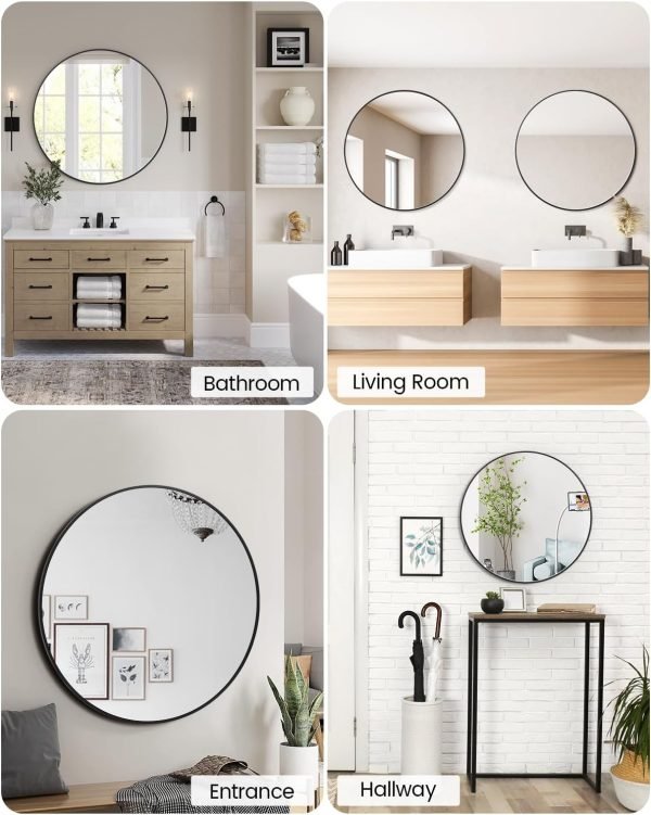 2024 New HD Eco-Friendly Round Mirror, Metal Framed Bathroom Mirror, Modern Cute Circle Mirror, Wall Mirror for Bathroom, Vanity, Living Room, Easy to Install, Matte Black (24 Inch)