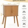 Mid Century Modern Nightstand, Bedside Table with Sliding Fluted Doors, End Tables Living Room with 2-Tier Storage Cabinet and Solid Wood Legs for Bedroom and Small Space, Brown